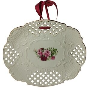 Formalities by Baum Bros‎ Platter Reticulated White Ceramic Victorian Rose 12 In